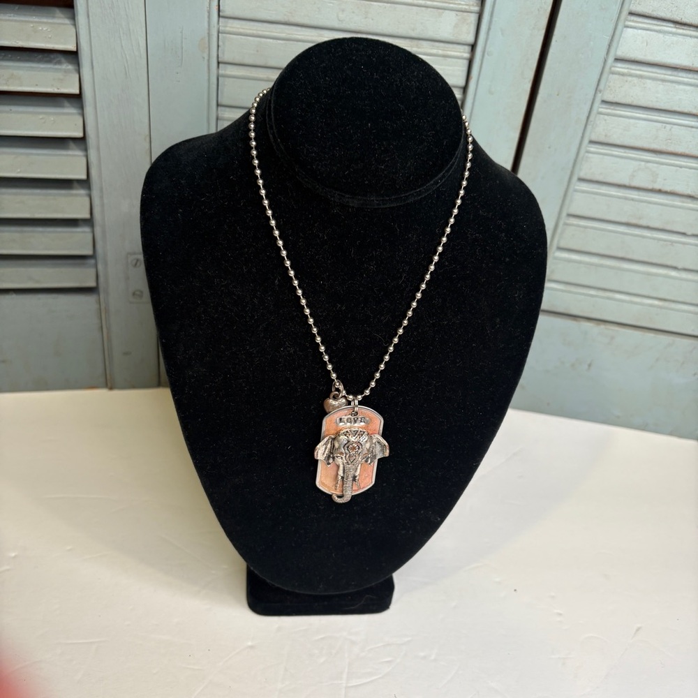 Kate Mesta Dog Tag Necklace Elephant Love Heart Adjustable Silver/Peachy Copper